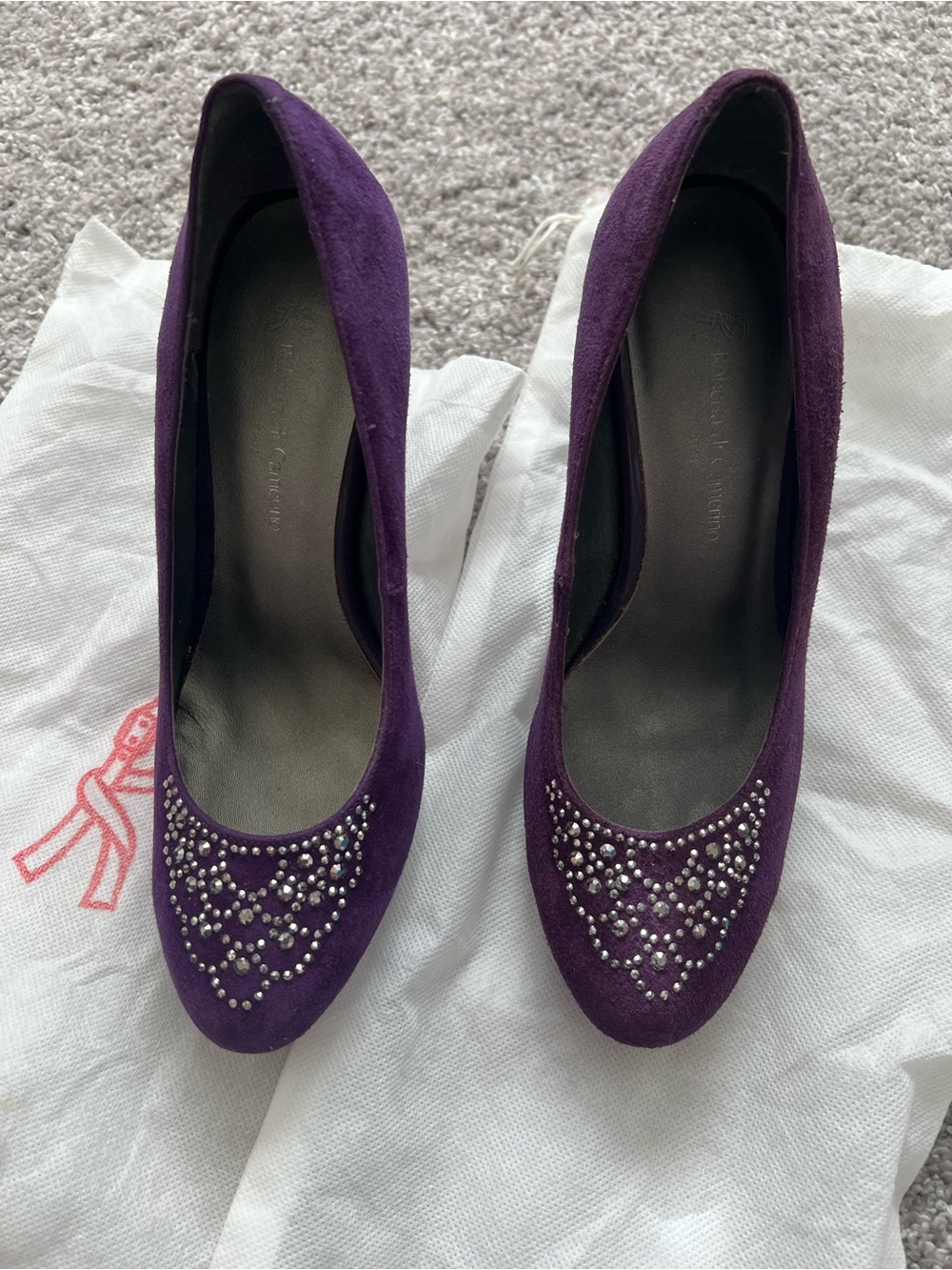 Roberta di Camerino Purple Suede Crystal-Embellished Women's Pumps shoes